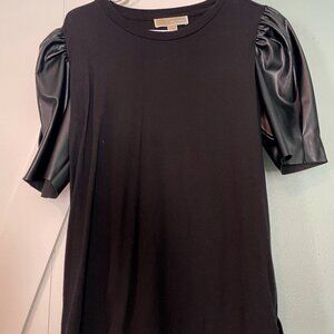 Michael Kors Womens Black Short Pleather  Puff Sleeve Top Size Large